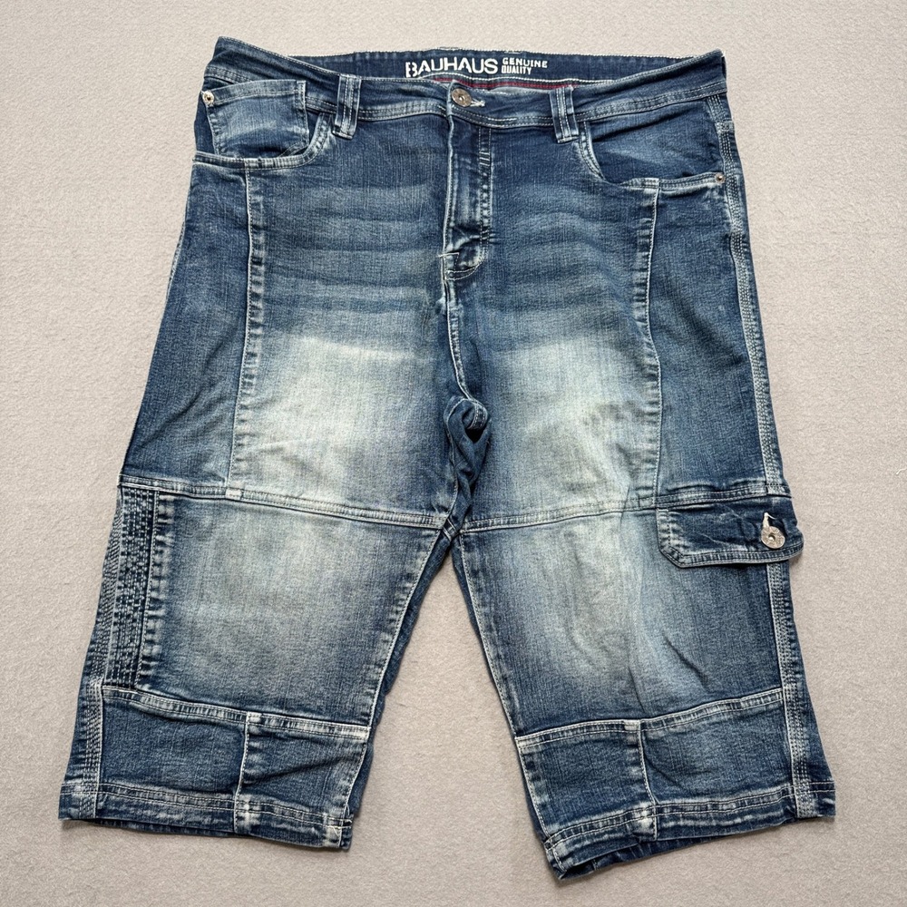Bauhaus Cargo Shorts Men's 36 Blue Medium Wash Paneled‎ Stretch Hip Hop Y2K